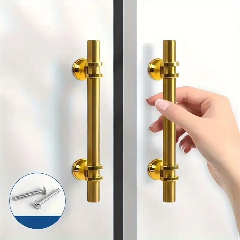 20 Polished Stainless Steel Cabinet Handles - Modern Minimalist Gold, Corrosion-Resistant Drawer Pulls with Installation Screws, Fit for Cabinets, Wardrobes, Dressers