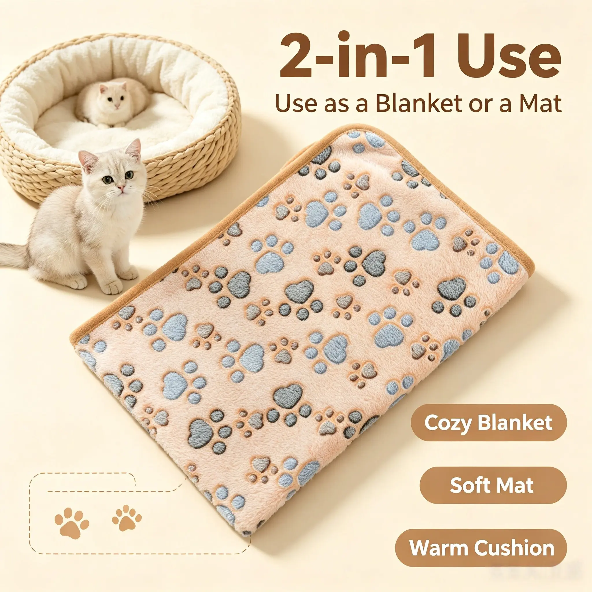 Coral Fleece Pet Blanket, Four-Season Warmth, Universal for Cats and Dogs, Small Sleeping Mat, Cozy and Comfortable, Puppy Blanket