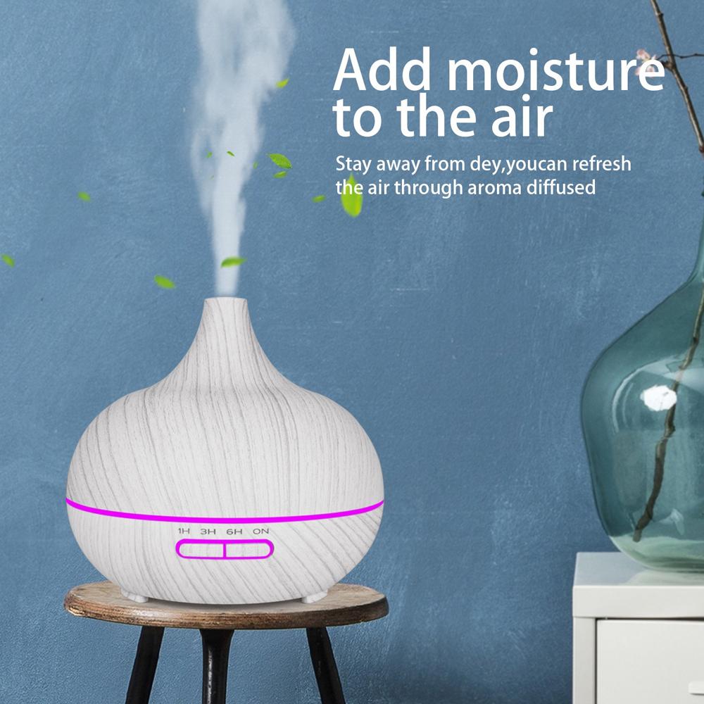 500ml Aromatherapy  Diffuser Wood Grain Remote Control Ultrasonic Air Humidifier Cool 7 Color LED Light