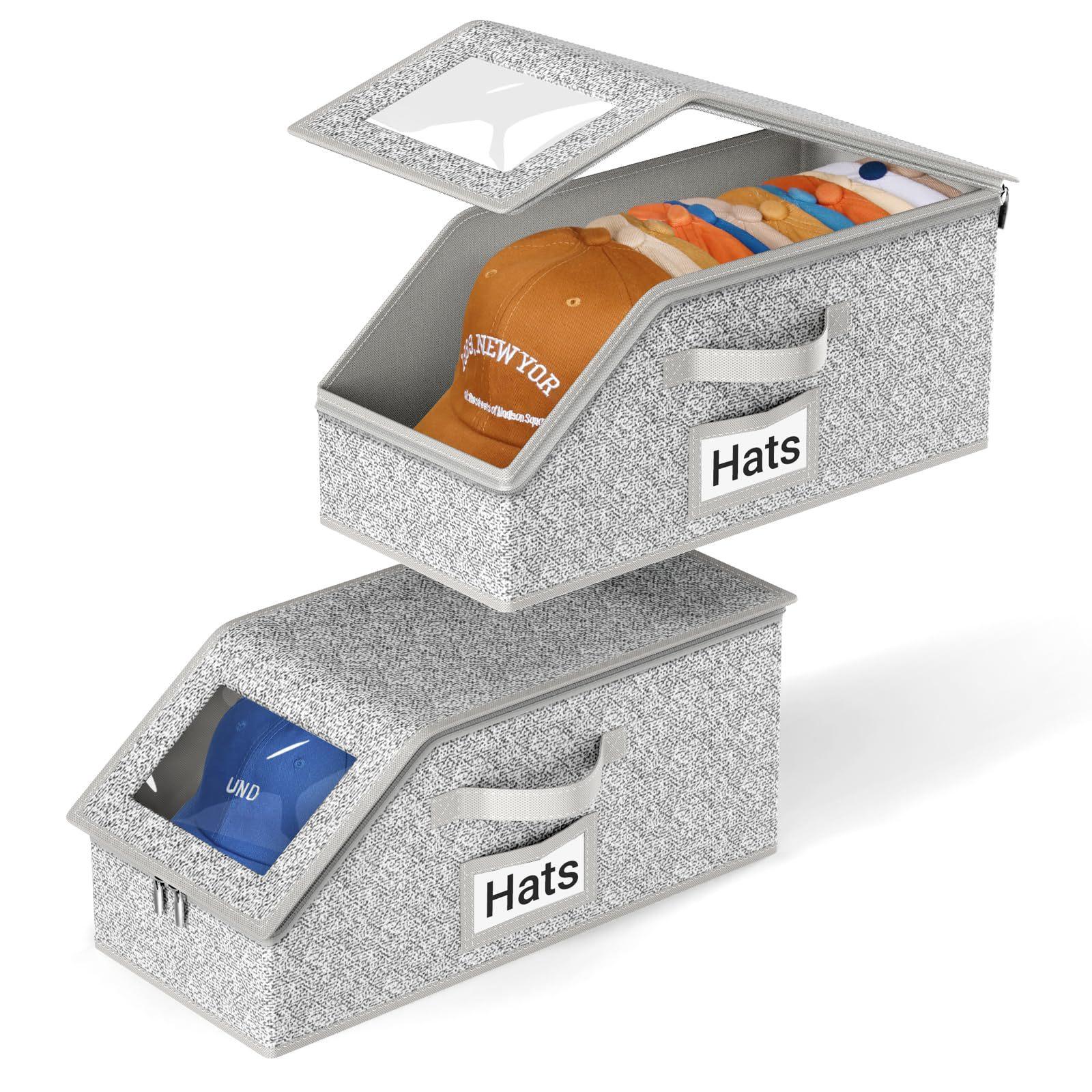 Baseball Cap Storage Box, Stackable Hat Storage Box, Durable Hat Storage Organizer with Lid, Home Organizer for Bedroom, Closet, Living Room, Multifunctional Storage Bin, Durable Reinforced Organizer