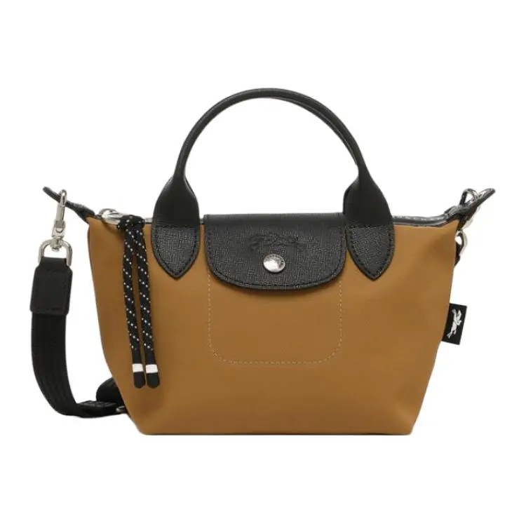 Longchamp Le Pliage Energy Embossed Logo Snap-Zip Crossbody Bag for Women, Mini Style in Tobacco