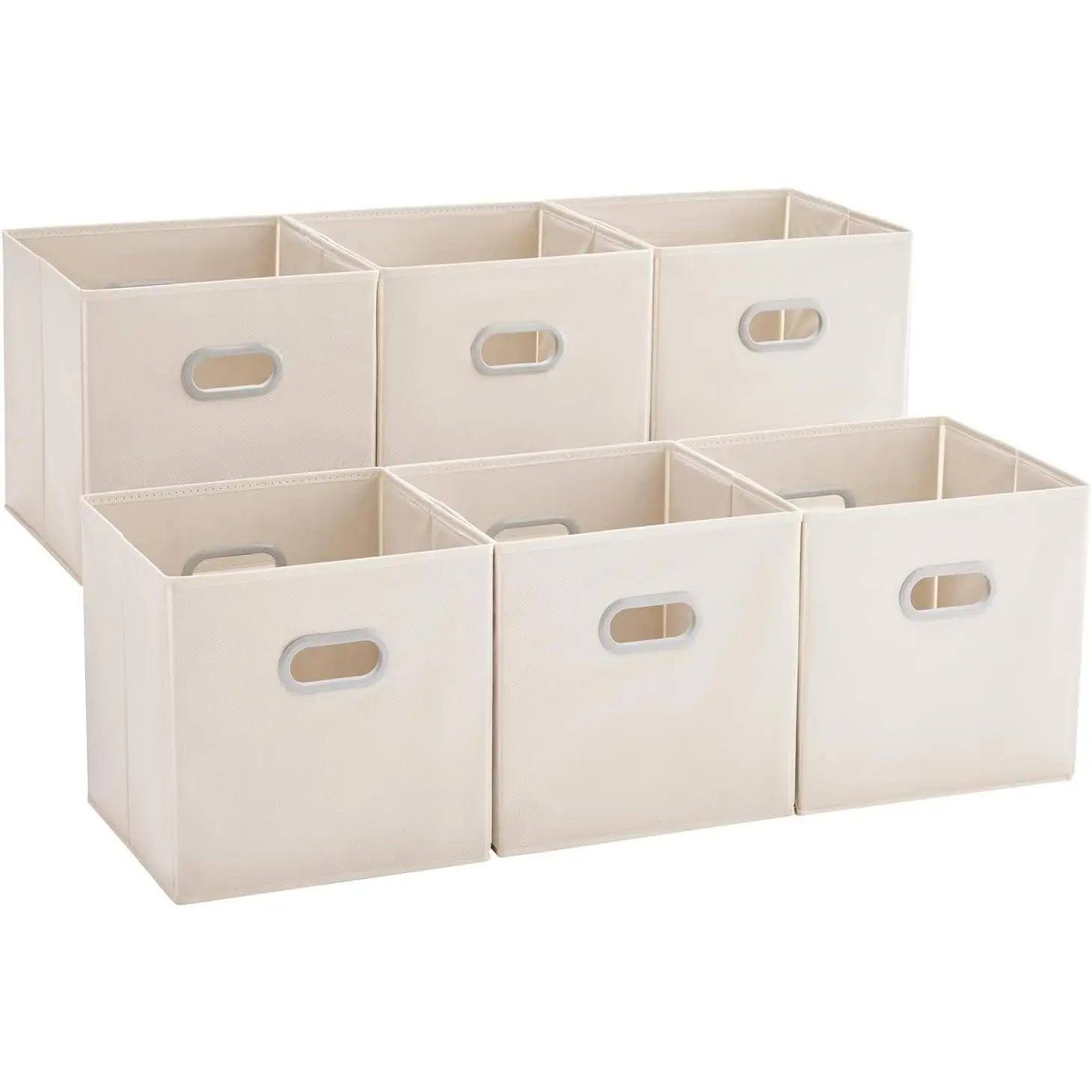 6-Pack Classic Fabric Storage Bins with Dual Handles, Beige 12in Cube Organizer - 12x12x12in Foldable Bins for Closet Use, Bedroom Organizer