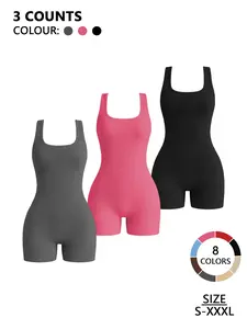 Seamless Ribbed Fabric Square Neck Bodysuit, Tummy Control Butt Lifting Shapewear, Comfortable Sexy Outerwear Innerwear, Unitard for Yoga Tennis Gym Sports, Multiple Colors Available, Workout Clothing for All Season, Underwear