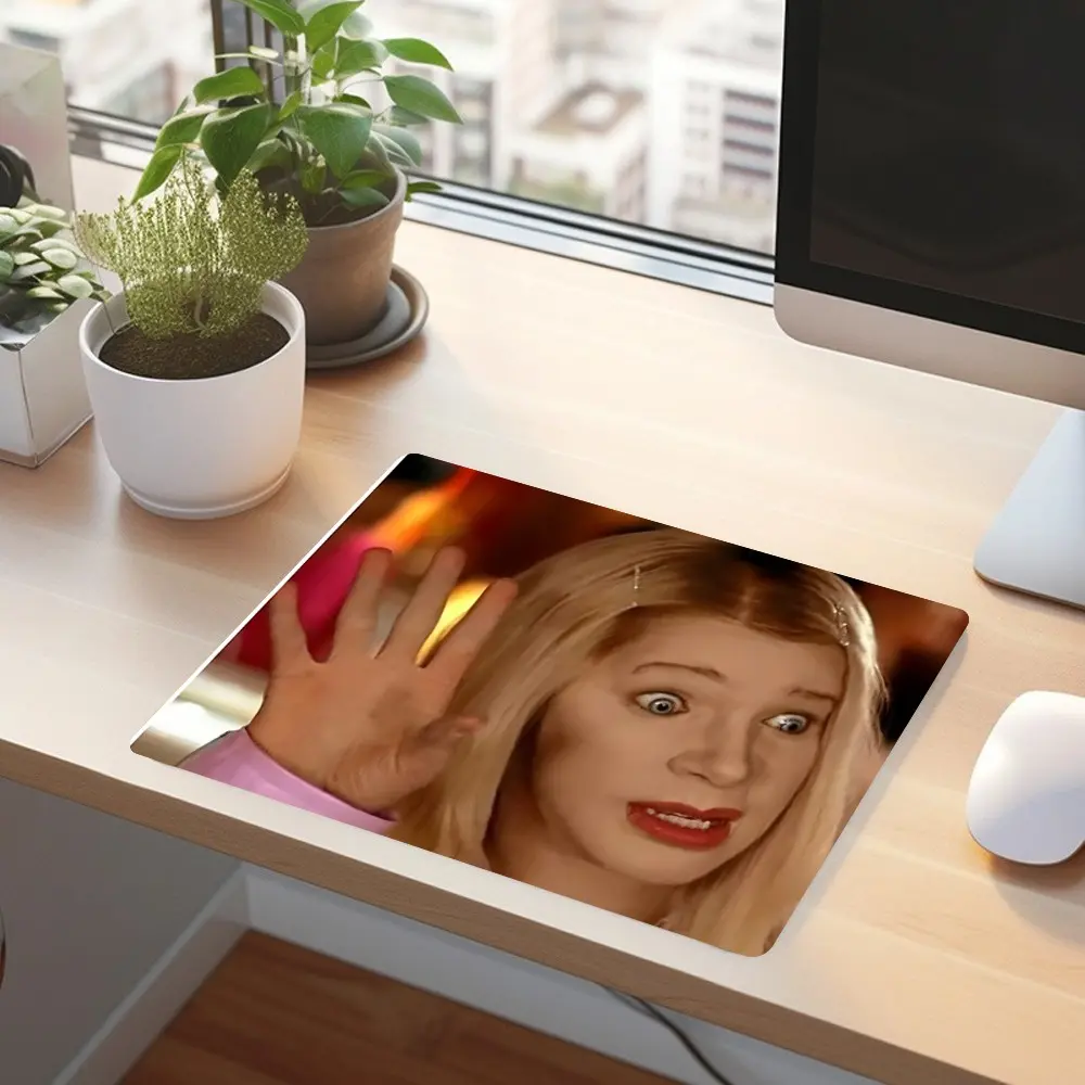 Funny Blonde Meme Pattern Square Rubber Mouse Pad, Surprised Face Hand Wave Print, Stitched Lock Edge Non-Slip Waterproof Scratch Resistant Desk Mat, Ideal For Meme Fans, Gamers, Students, Humor Themed Desktop Decor Gift, Fun Desk Accessories