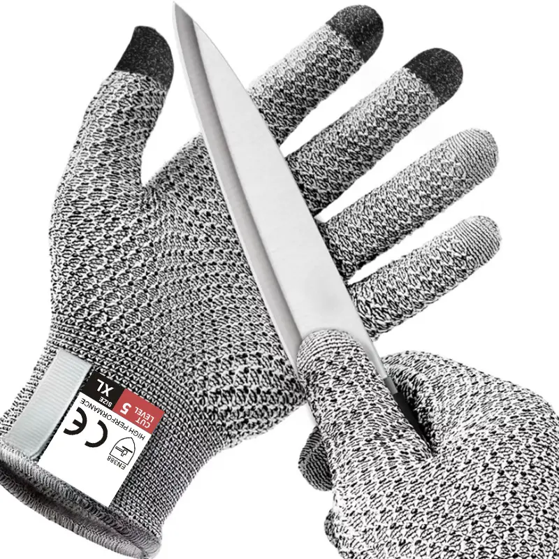 5 level cut resistant touch screen work gloves pineapple pattern gray pink elastic breathable knitted gloves strong grip multi purpose garden diy household workshop task gloves