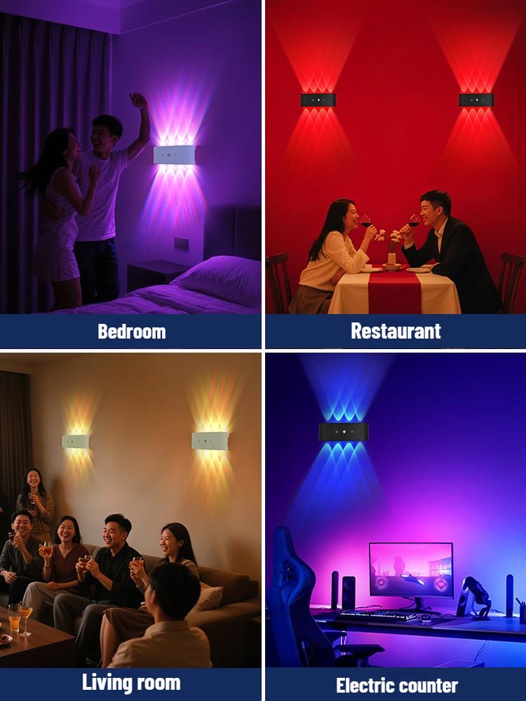 8-head RGB sensor wall light - wiring free rechargeable wall light, hole free charging sensor light, aisle light, bedroom light, battery wall light, door number light