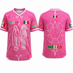 Men’s Light Pink Mexico 2026 Soccer Jersey, Virgencita and San Juditas Graphic Fan Shirt, Casual Mexican Culture Sports Jersey