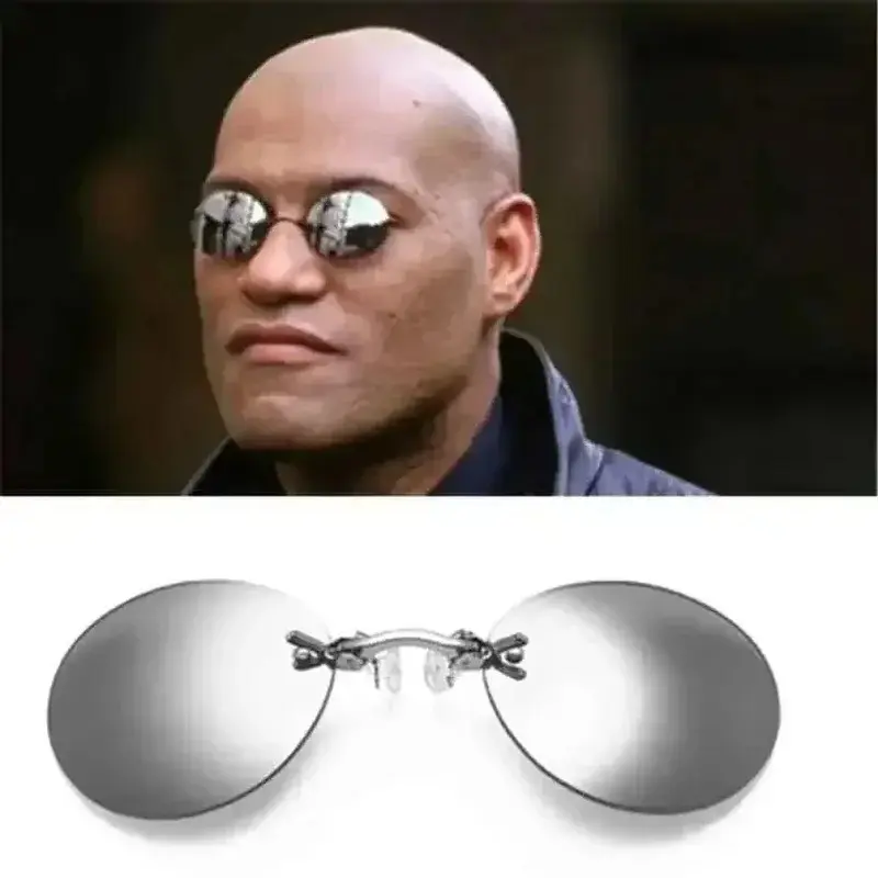 1-2PCS Clip On Nose Glasses Round Rimless Matrix Morpheus Sunglasses Mini Frameless Vintage Men Eyeglasses