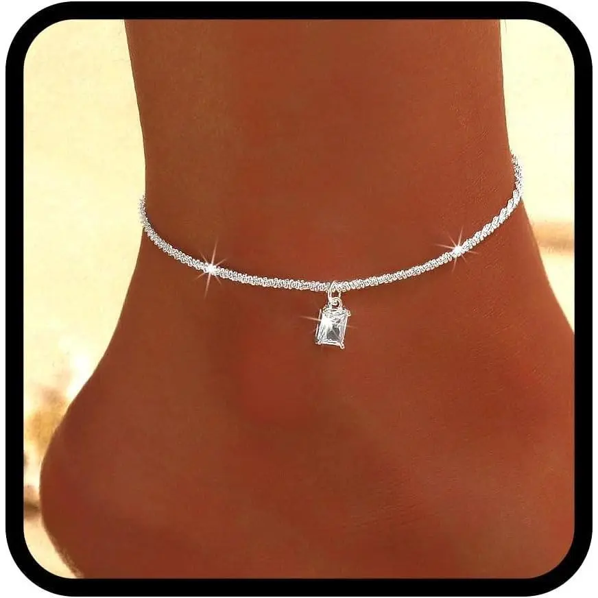 Yalice 925 Sterling Silver Ankle Bracelets for Women Dainty 14K Gold Plated Anklets Set Shiny Waterproof Ankle Chain Cross Beach Foot Jewelry Gifts
