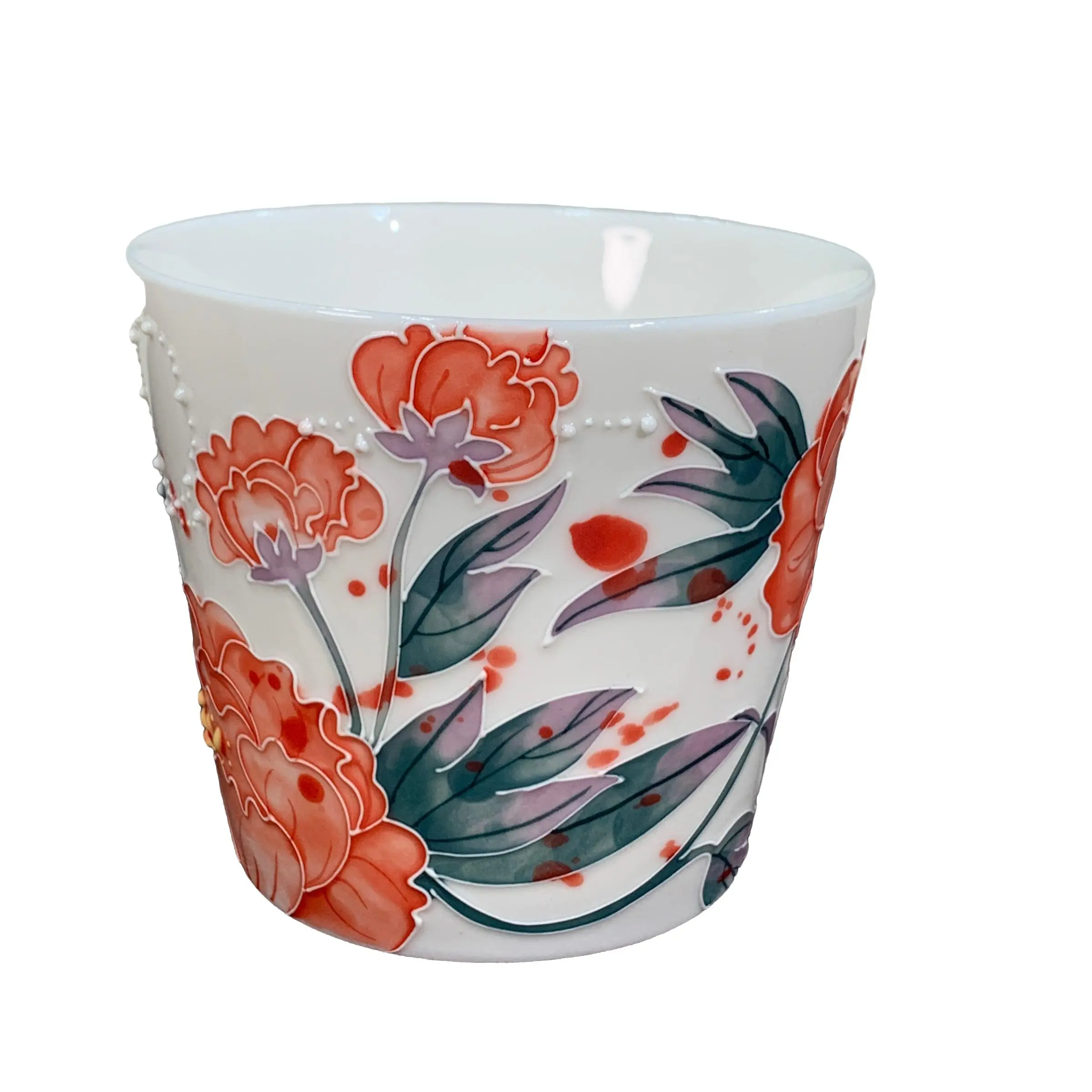 Hand-Painted Poppy Pinkware Straight Mouth Ceramic Cup, Elegant Tea & Coffee Mug, Unique Handcrafted Design, Perfect Gift Idea