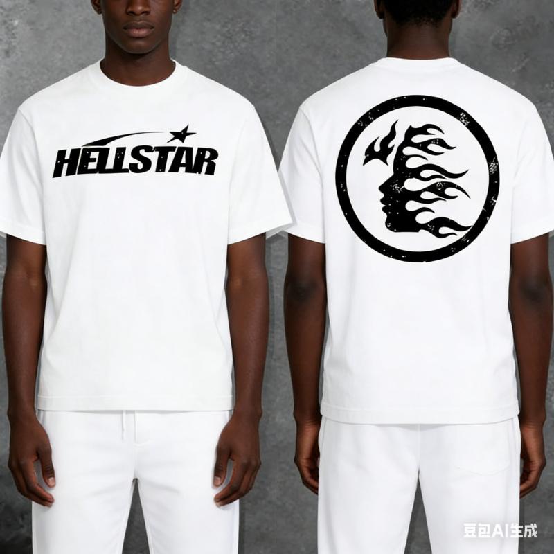 100% cotton double-sided printed Hell Star pattern T-shirt, high-quality printed T-shirt, men's round neck short-sleeved top, casual T-shirt spring and summer clothing shirts Men's good  graphic  tees