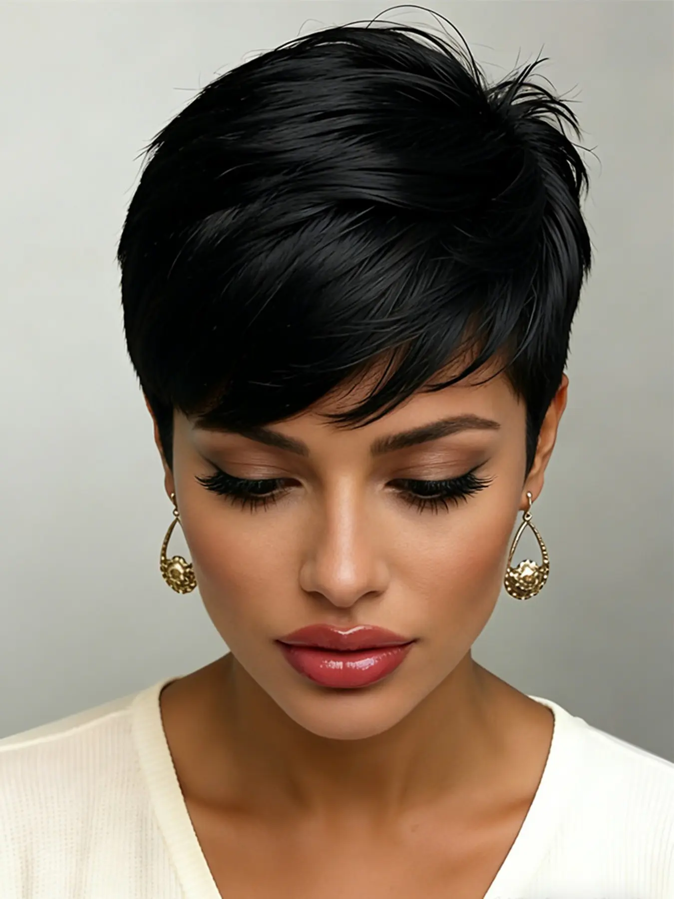 Straight Layered Natural Pixie Cut Human Hair Wigs for Women, Short Daily Party Cosplay Use, Machine Made Wig