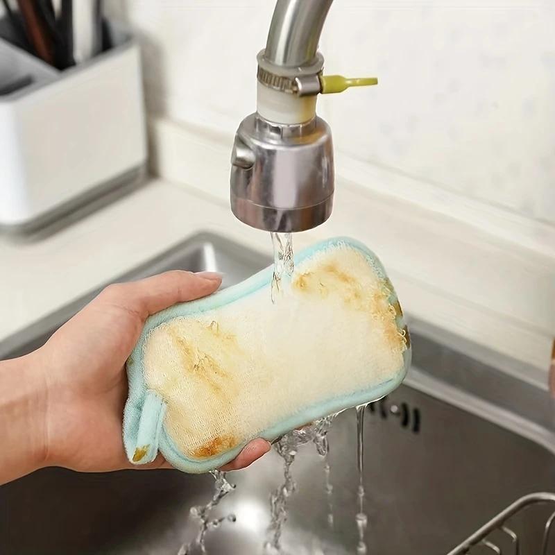 3pcs Non-Stick Bamboo Fiber Sponge Dish Cloth, Multi-Functional Kitchen Scrubbing Pads, Double-Sided Cleaning Mats for Home Use