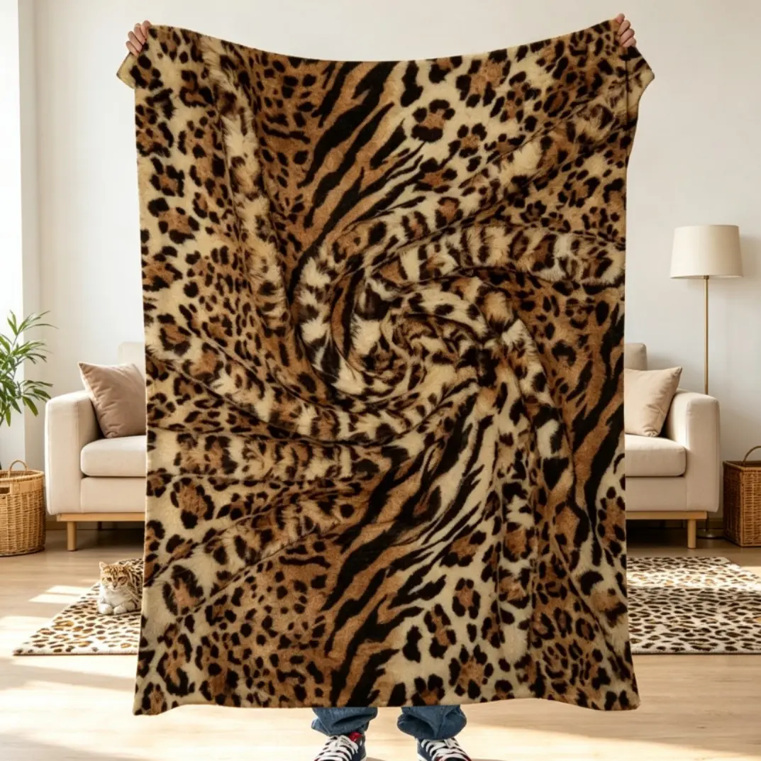 Leopard Print Blanket, Tiger Print Blanket, Soft Comfortable Flannel Blanket, Luxurious Wild Animal Print Fleece Throw Blanket for Sofa Bed, Cozy Faux Fur Style Home Decor Blanket for Bedroom Living Room, Warm Plush Gift for Adults & Kids Animal Lovers
