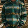 Ethnic Pattern Long Sleeve Outerwear, Asymmetrical Design, Winter Pull-On Coat, Loose-Fitting, No Padding, Unlined, High Neck Zipper