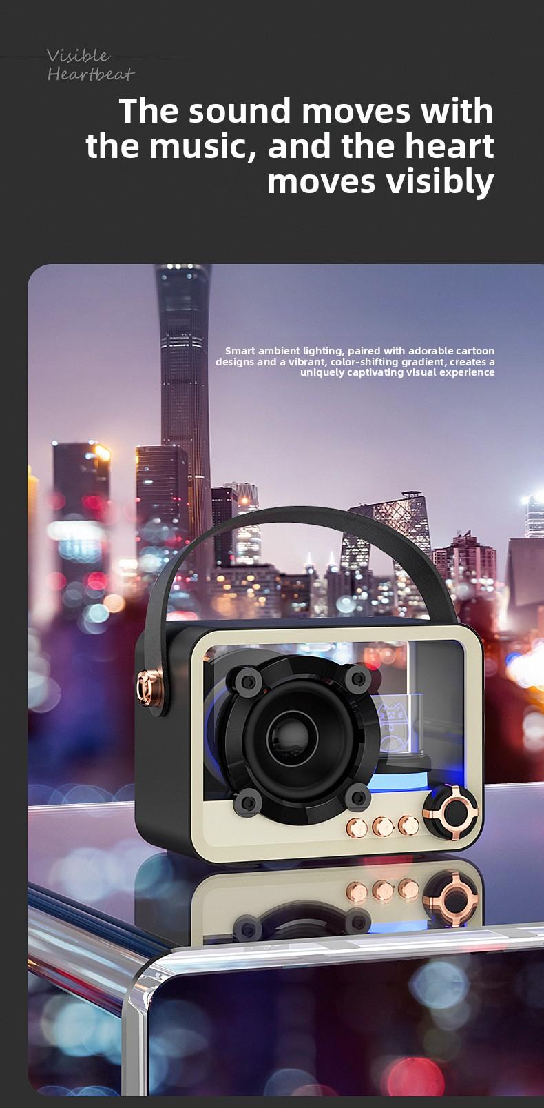 Glass transparent Bluetooth speaker, portable mini outdoor USB charging subwoofer, desktop ambient light Bluetooth speaker