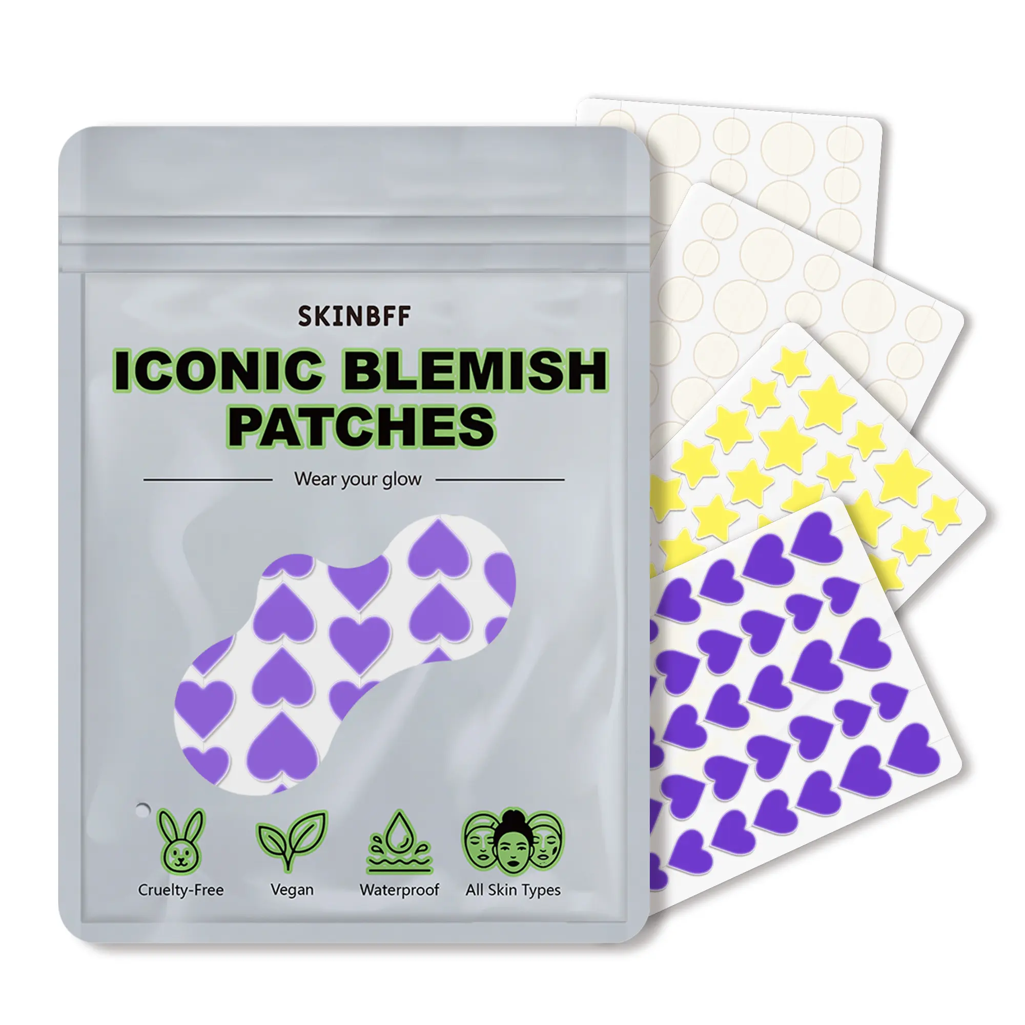 160 Pack Hydrocolloid Acne Stickers - Oil-Free, Hypoallergenic, Vegan, Cruelty-Free Blemish Patches for Pore Cleansing, Spot Coverage, Purple Hearts Design