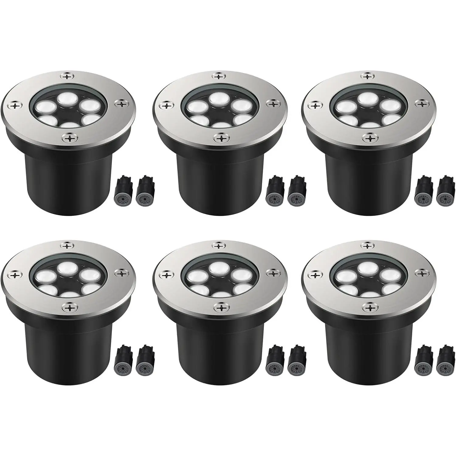 Outdoor Landscape Lights, Low Voltage In Ground Well Lights, 6 Pack | 6000K Warm White, 6W LED, 12V/24V, IP67 Waterproof, 5-Ton Pressure Resistant & 90° Beam for Driveway Decks Step Garden