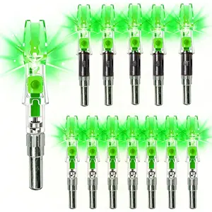 12pcs Lighted Nocks for Arrows with .205'' .232'' .244'' .248'' Inside Diameter with H, S, GT Bushings, High-Visibility Light Up Nocks with ON/Off Switch for Archery Green