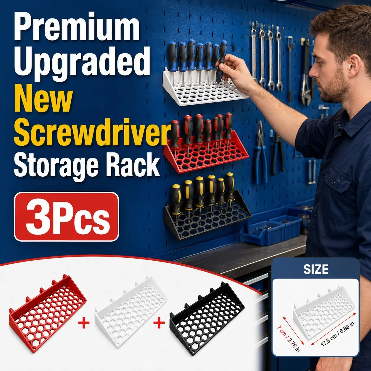 3D Printed Screwdriver Storage Rack, Wall Mounted Pegboard Tool Organizer, Multi Hole Holder, Space Saving Shelf, Perfect Gift