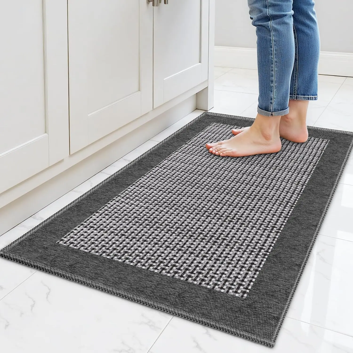Kitchen Rugs, Kitchen Mat for Floor, 32"x20" Non-Slip Machine-Washable Commercial Floor Mat, Absorbent Heavy-Duty Rug for Office & Home, Sink Standing Mat, Entryway Carpet, Door Mat, Grey