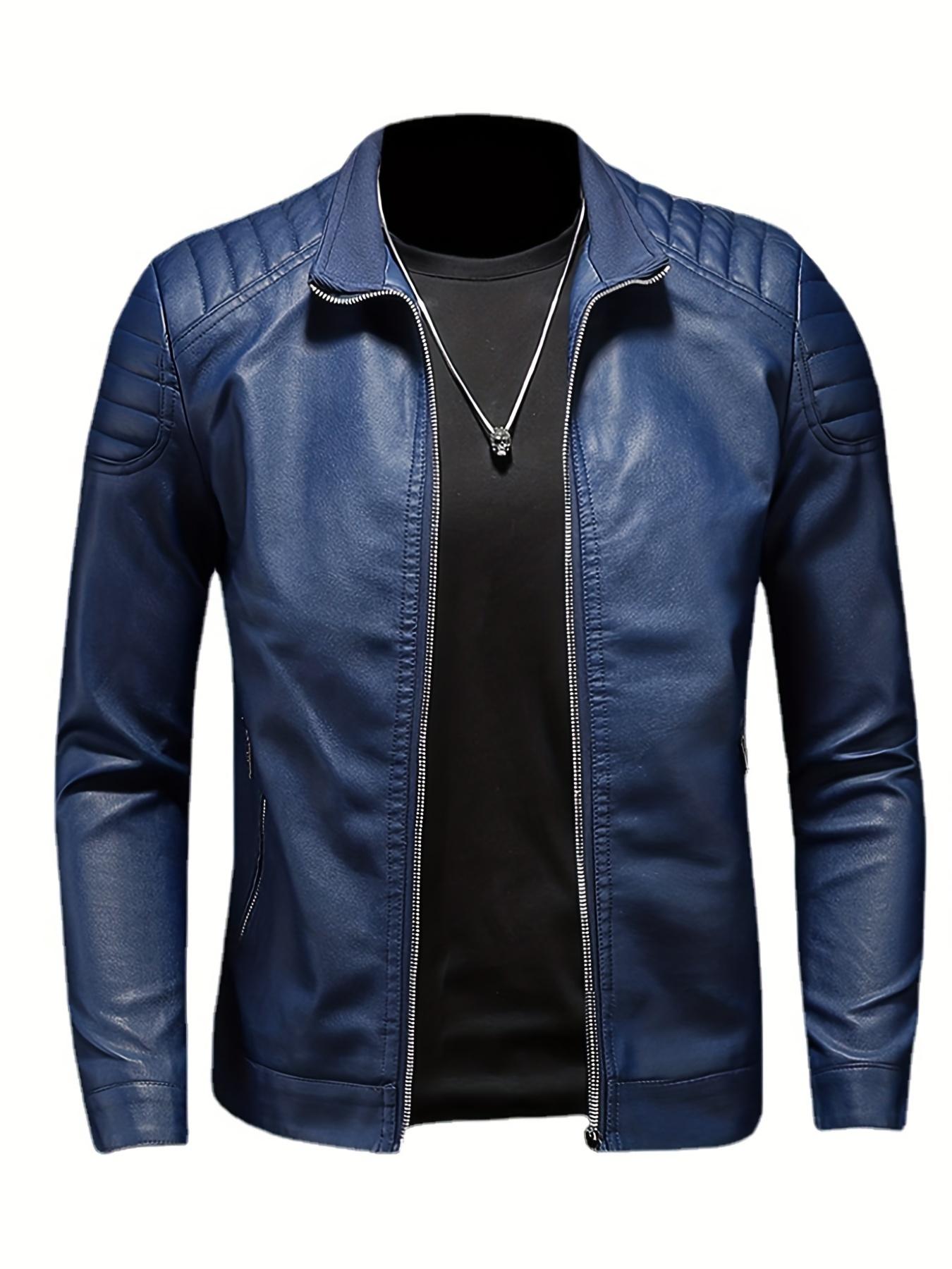 Men's casual jacket stand-up collar motorcycle top Long Sleeve Leather Bomber Menswear Coats Beige Plain Collared