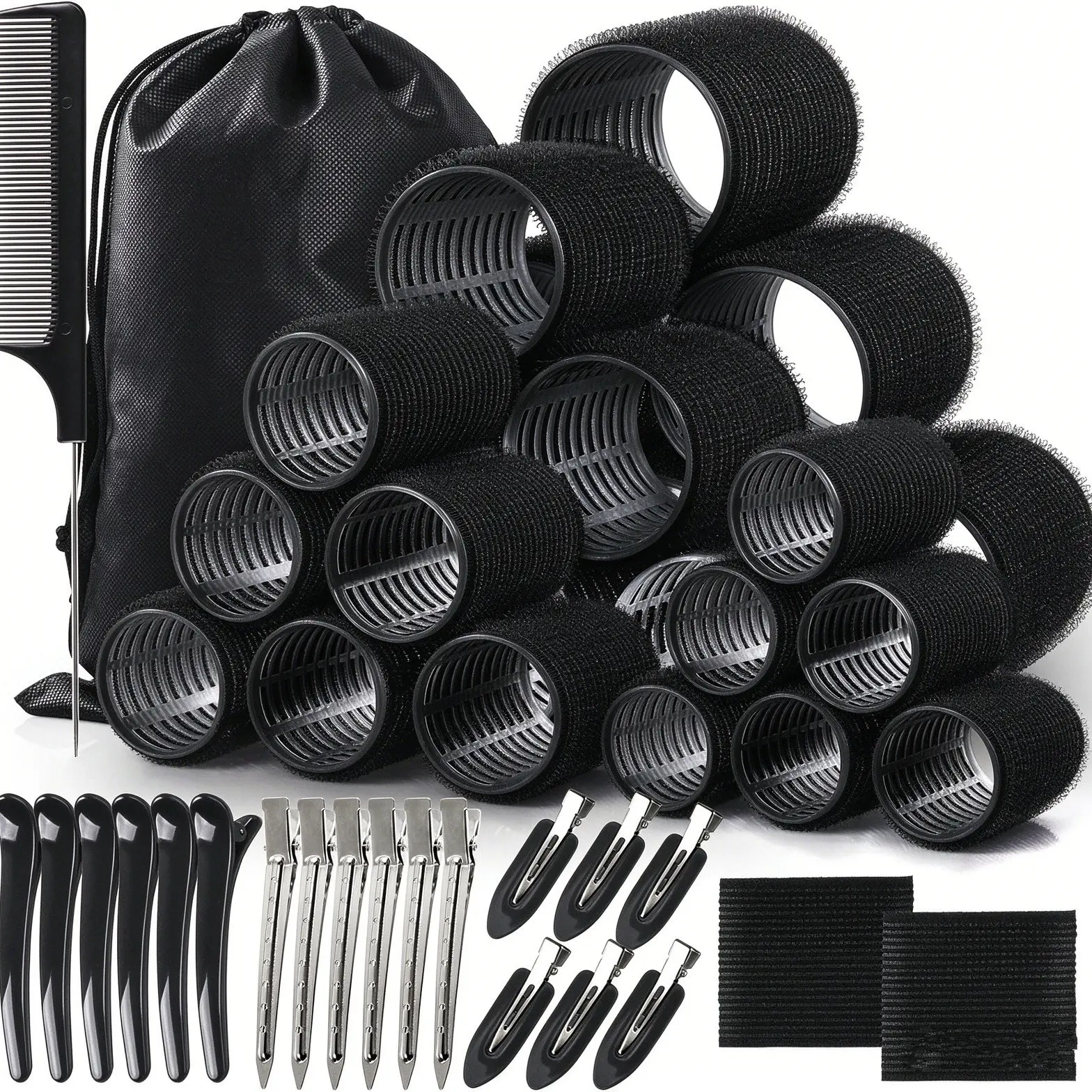 24pcs Hair Rollers Set, 4 Sizes with 18 Clips, Large Curlers for Long, Medium, Short, Thick & Fine Hair, DIY Styling Tool