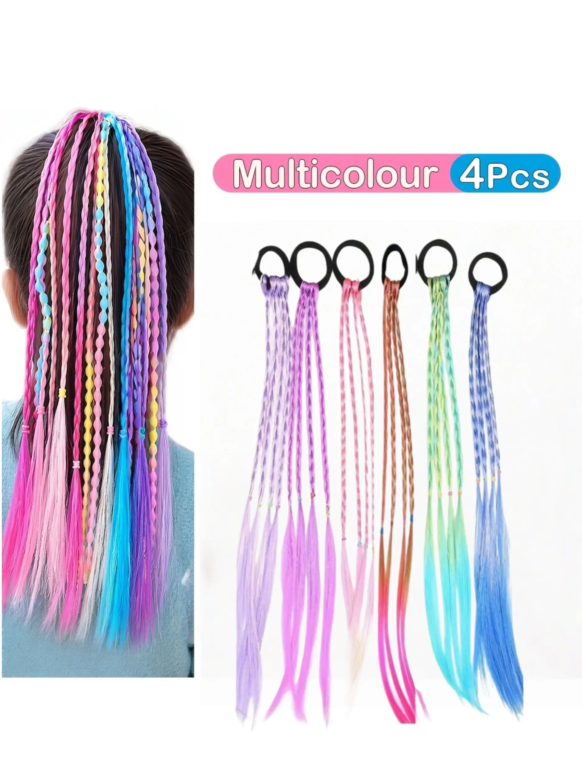 2-piece/4-piece Assorted Set of Women's Dopamine-Colored Wig Braids and Hair Bands—Sweet and Edgy Colorful Braided Hair Accessories in a Cute Style, perfect for everyday looks, holiday parties, and photo shoots. Ideal for elegant hairstyles, party looks,