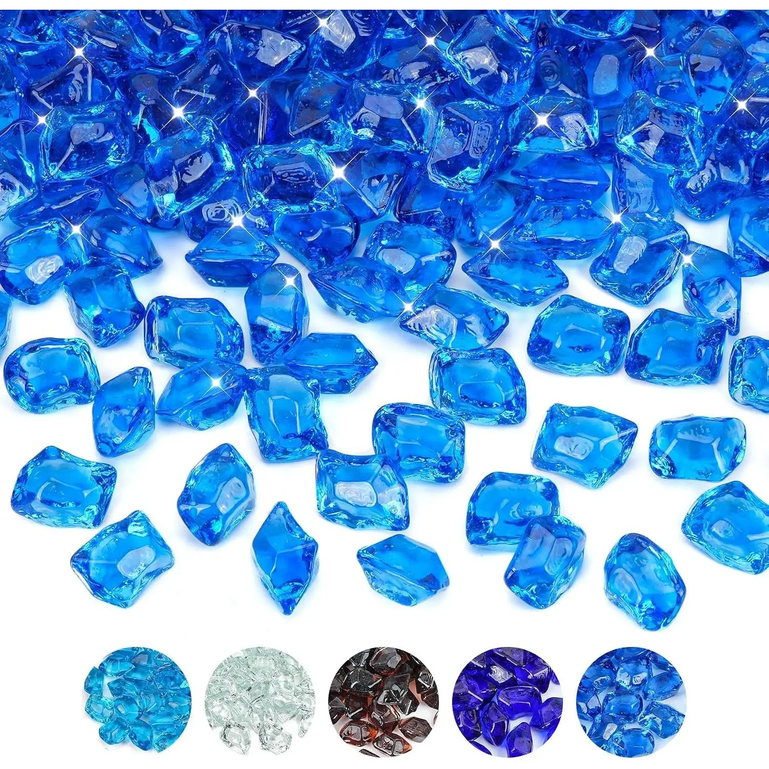 10-Pound Pacific Blue Polygon Fire Glass for Fire Pit Fireplace | 1/2-inch, Fire Table, Fish Tank, Landscaping Decorative, Smokeless, Fire Pit DIY Accessories