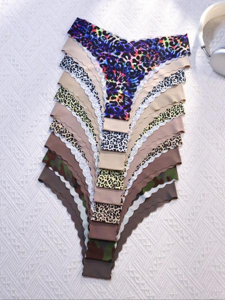 Women's Seamless Scallop Trim Underwear Set, Comfortable Breathable Antibacterial Panties, Fitted Casual Style for All Seasons