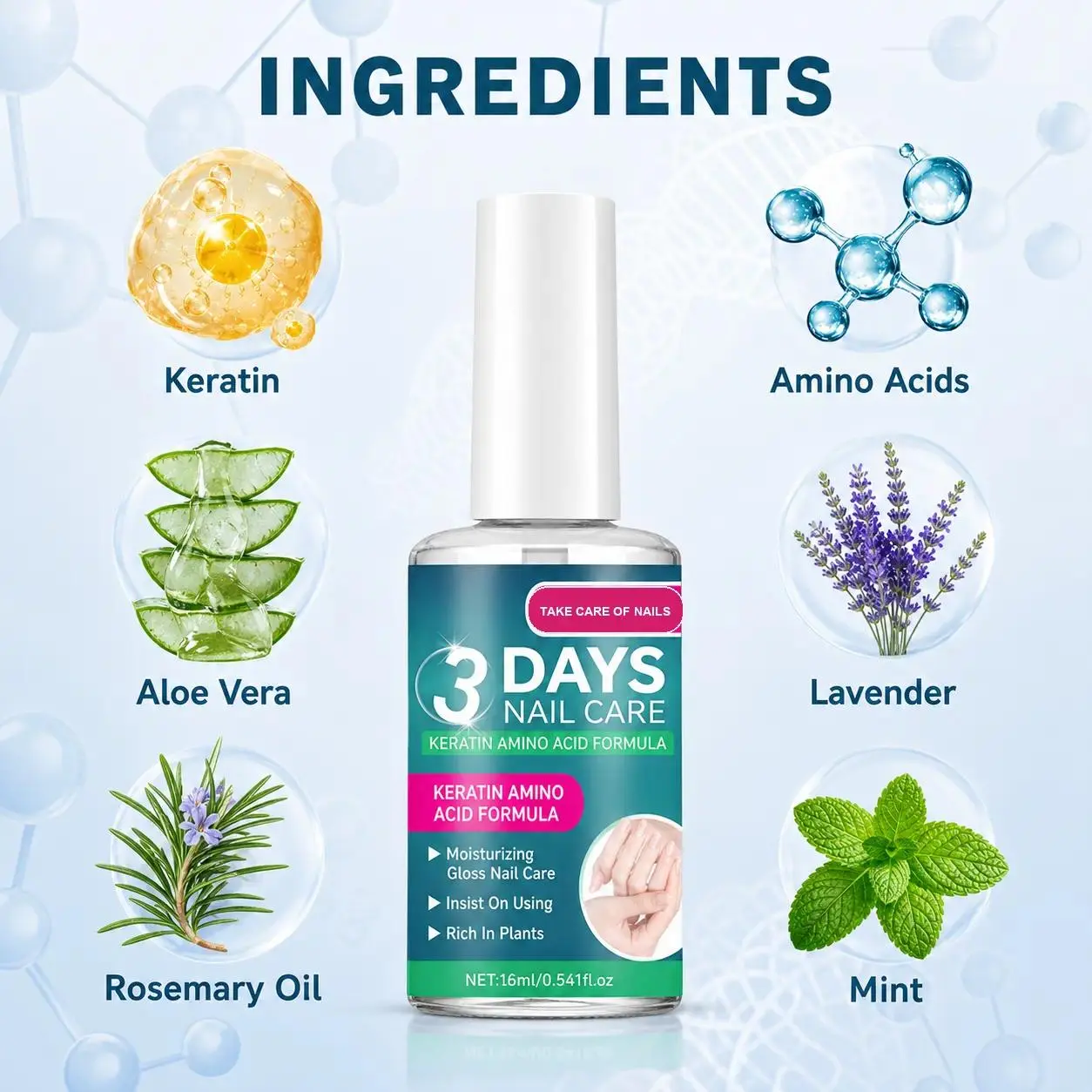 Keratin & Amino Acid Nail Strengthener, Clear Cuticle Oil Treatment for Nail Growth. Deep Moisturizing Hardener with Aloe & Macadamia for Weak, Brittle Nails & Dry Hands. Professional Nail Care (16ml*1/3). summervibes