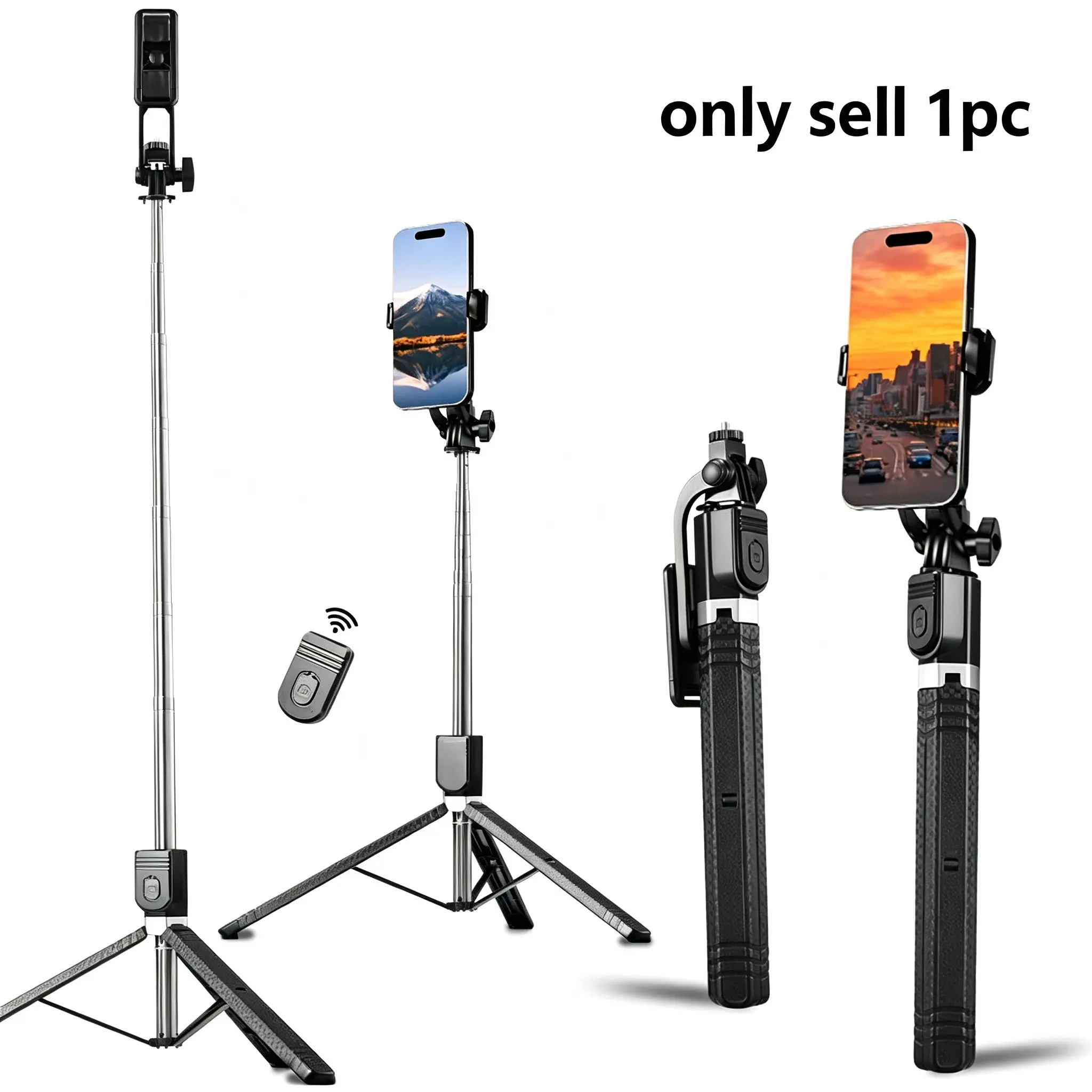 63 Inch Wireless Selfie Stick, Phone Tripod Stand, Multi-Functional for Filter Light, Handheld Live Streaming, Compatible with Smartphones