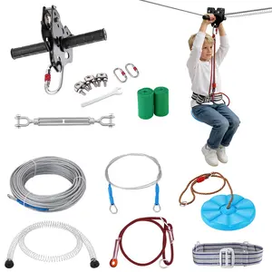 VEVOR Zipline Kit for Kids and Adult, 60 ft Zip Line Kits Up to 500 lb, Backyard Outdoor Quick Setup Zipline, Playground Entertainment with Stainless Steel Zipline, Spring Brake, Safety Harness, Seat