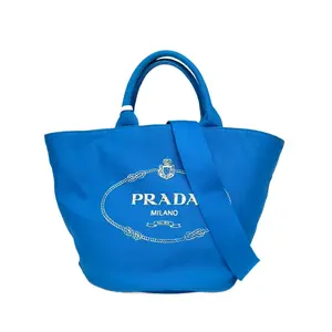 Pre-owned PRADA Blue Canvas Beach Bag P226359446