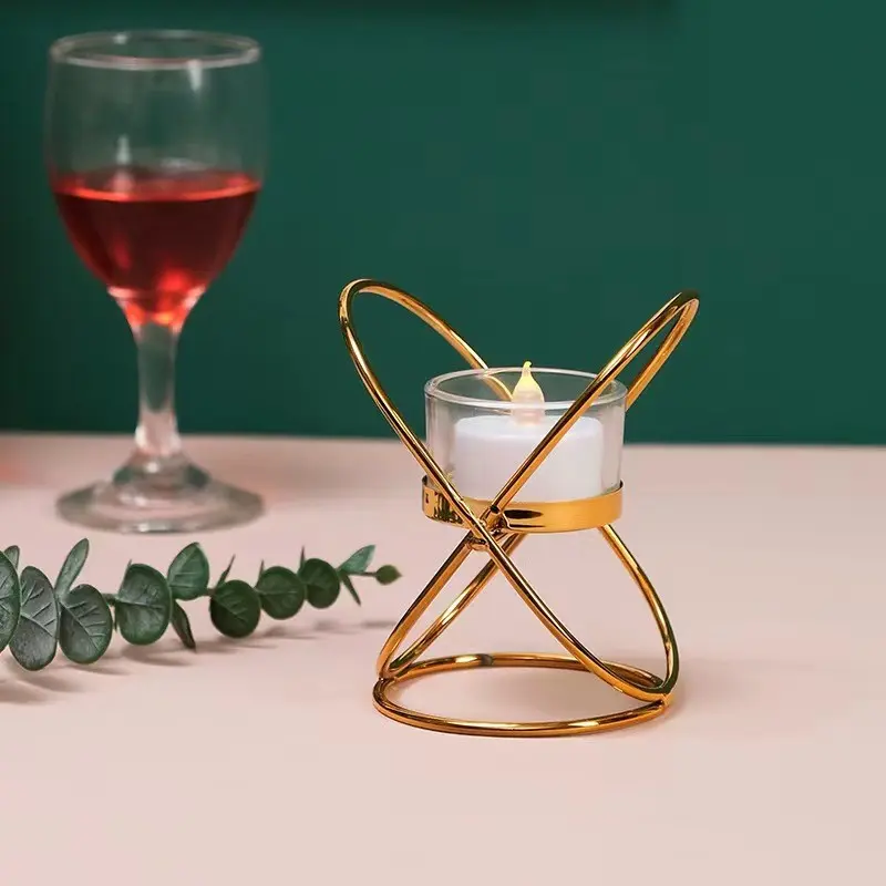 Iron Candle Holder, Luxurious Geometric Design, Stable Cup Tray for Small Candles, Living Room Dining Bedroom Decor, Romantic Atmosphere, Tea Light Candles Holder
