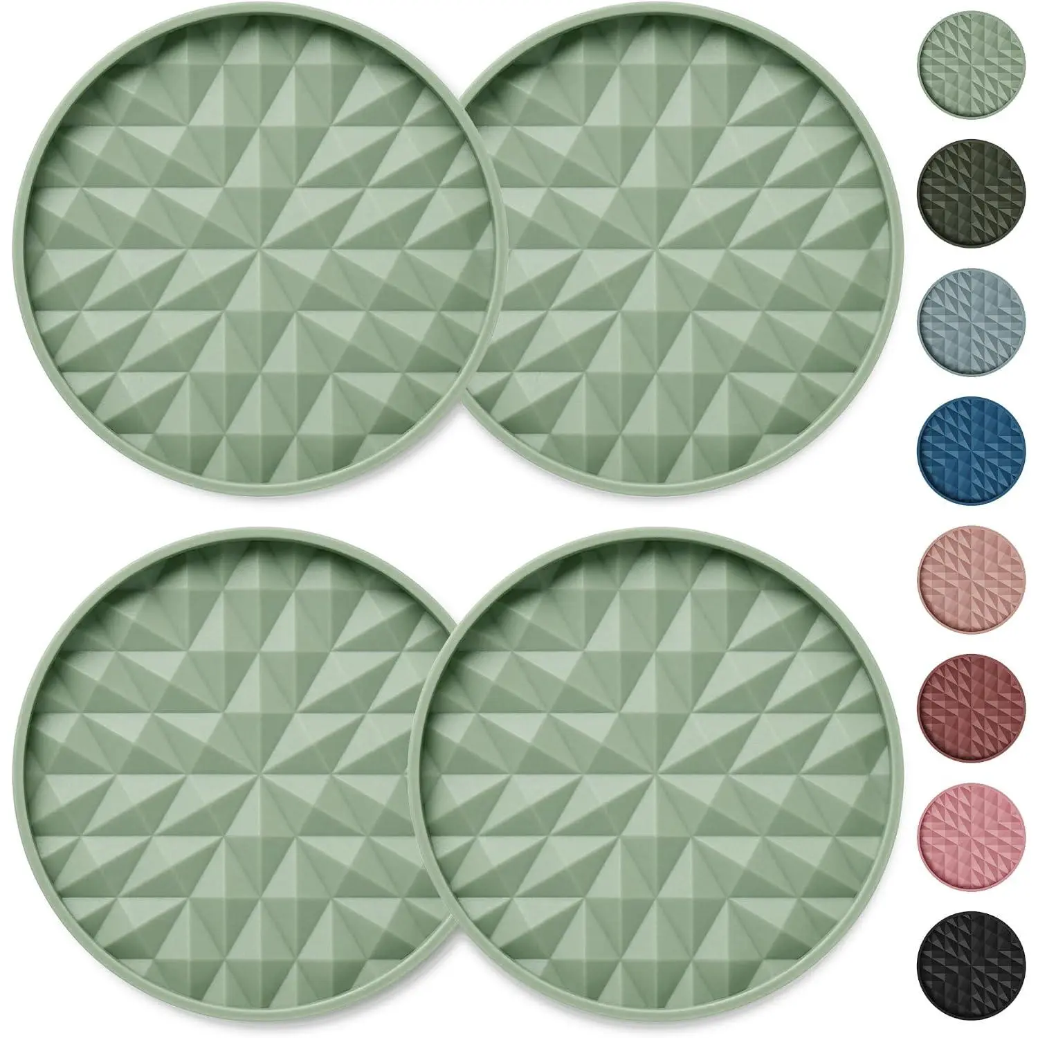 Car Interior Anti-Slip Coasters [4 Pack], 2.75in Stylish Embedded Mats, Sage Green Cup Holder Inserts