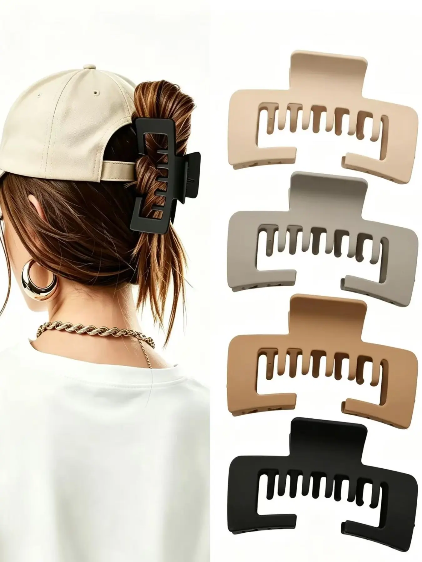 4-Piece Creative Baseball Hat Hair Clips, Adjustable Matte Solid Rectangular Clip Set, Non-Slip Safe, Ideal Gift for Women and Girls, Hair Claws Set, Hair Barrettes, Hair Decor