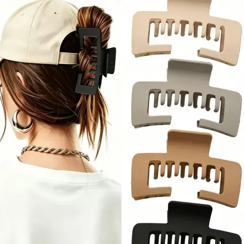 4-Piece Creative Hair Clips for Baseball Hat, Matte Solid Rectangular Clip Set, Non-Slip Safe, Ideal Gift for Women and Girls, Hair Claws Set, Hair Decor