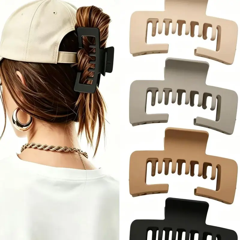 4-Piece Creative Hair Clips for Baseball Hat, Matte Solid Rectangular Clip Set, Non-Slip Safe, Ideal Gift for Women and Girls, Hair Claws Set, Hair Decor