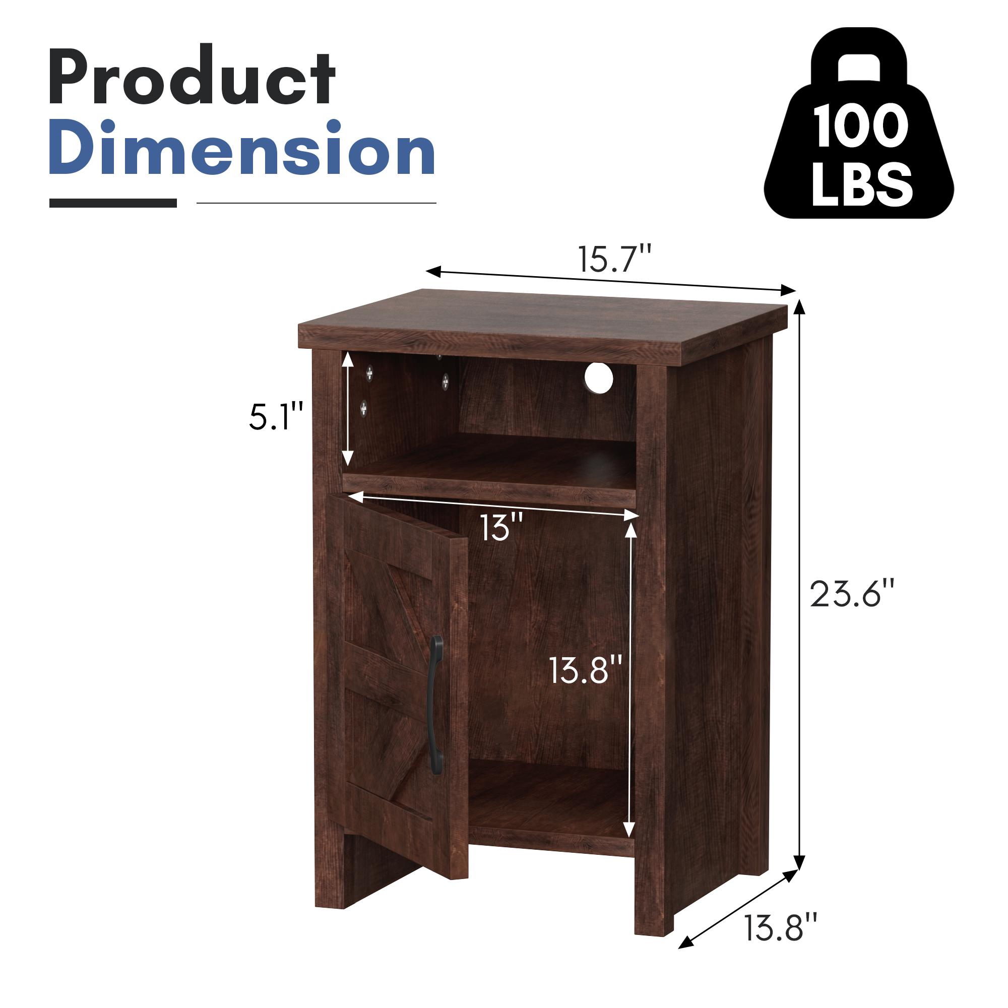 FURMAX 1 Piece Farmhouse Nightstand with Storage Shelves