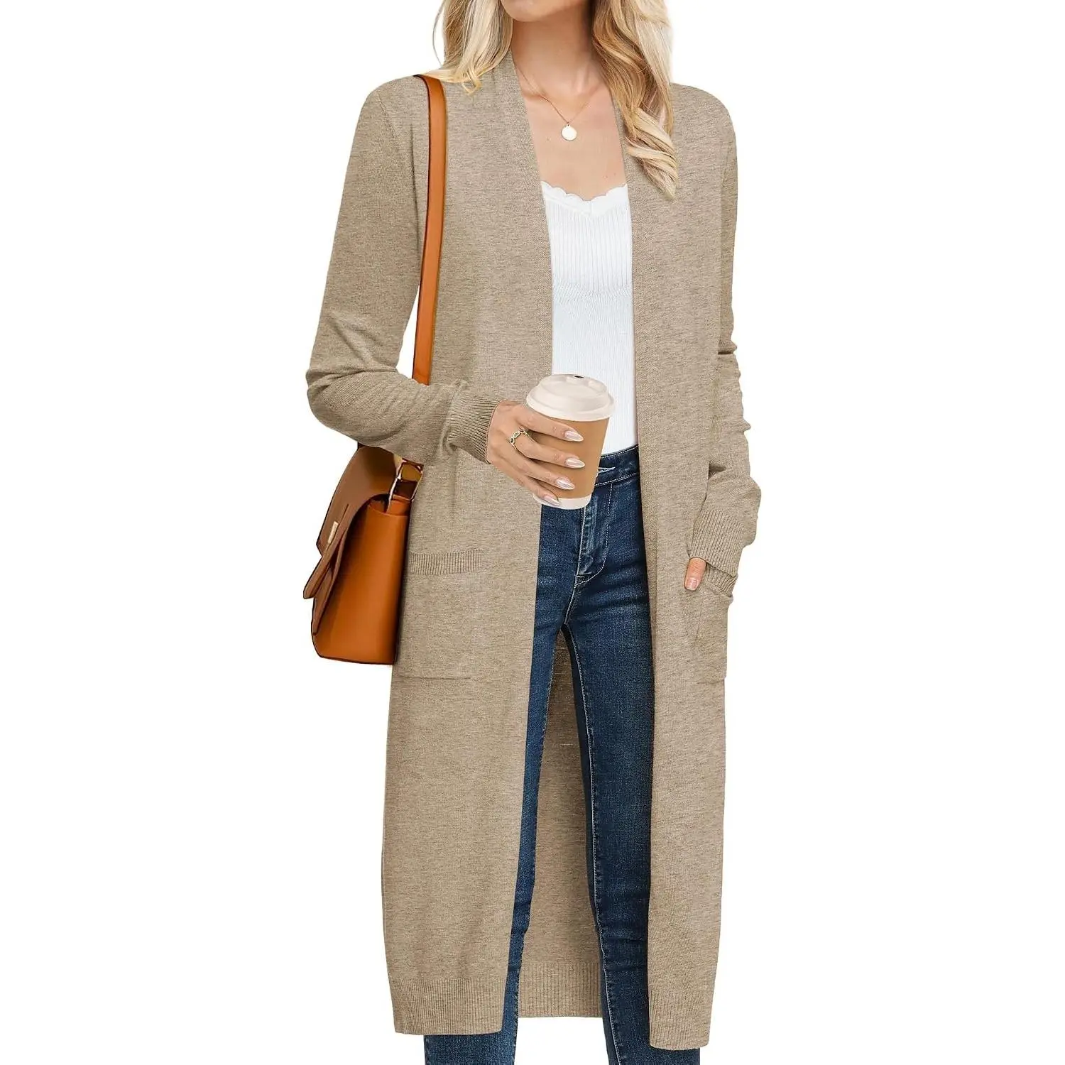 Women's 2026 Trendy Lightweight Open Front Long Sleeve Maxi Cardigan Duster Coat with Pockets