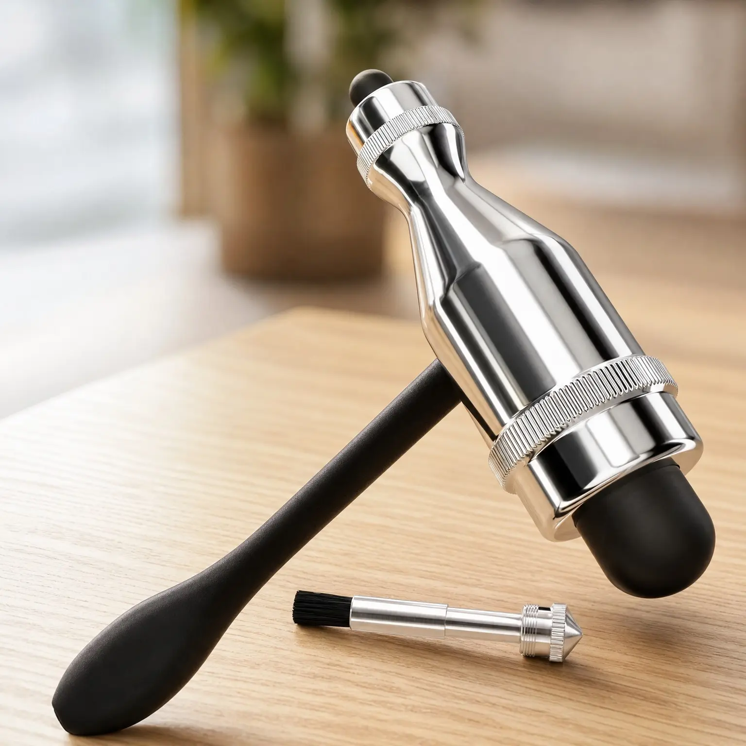 Tromner Neurological Reflex Hammer with Built-in Brush for Cutaneous and Superficial Responses - Light - HDP Handle - Durable, Professional-Grade - Black