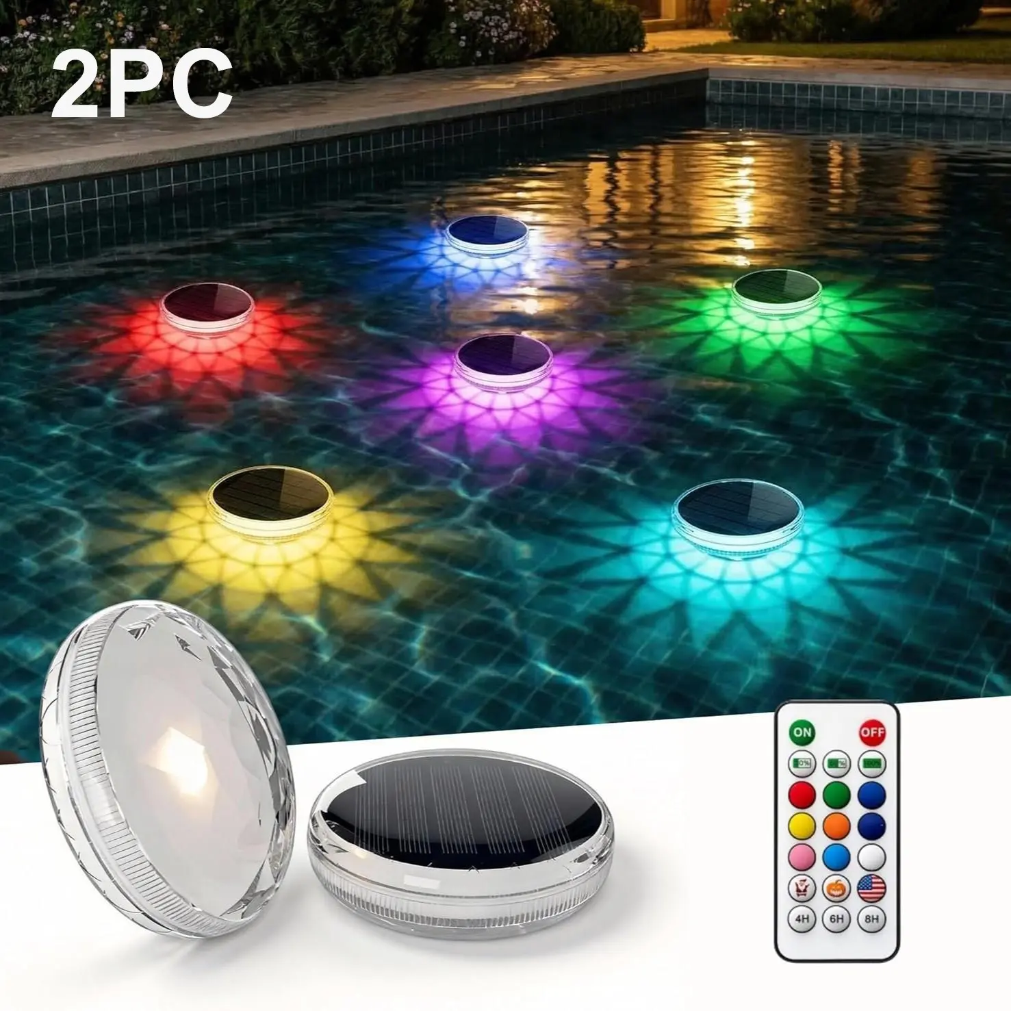 Solar Floating Pool Light with Remote, 9 Lighting Modes, Timer Function, Ip67 Waterproof, Ideal for Pools, Bathrooms, Parties, 2pcs, Solar Lights, Outdoor Waterproof Lights