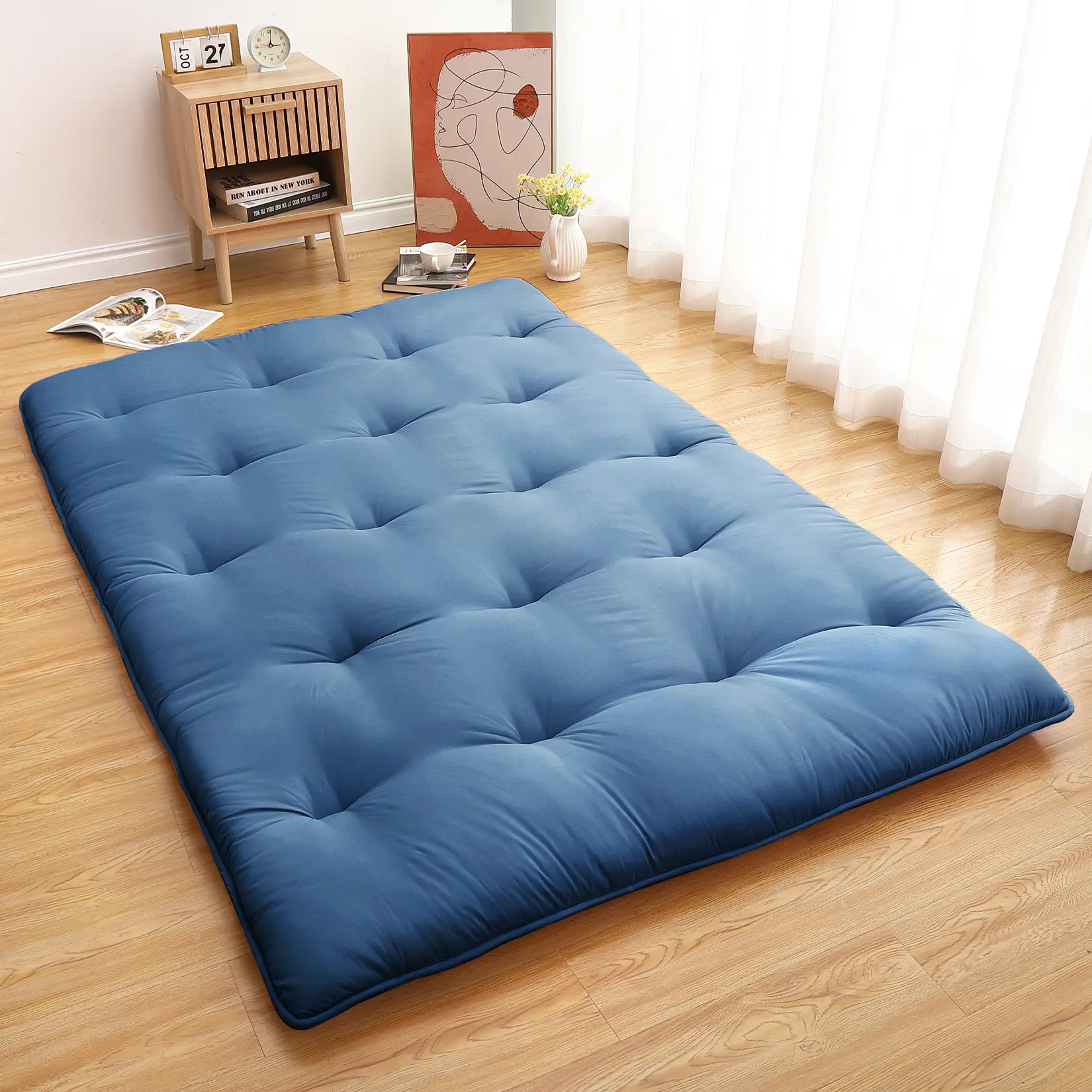 Japanese Floor Mattress, Futon Mattress Tatami Mat, Portable & Comfortabl Roll Up Mattress Sleeping Pad, Ideal for Bedroom, Dorm, Guest Room, RV, or Camping