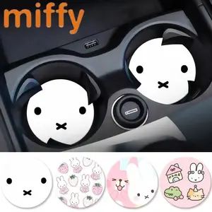 Cartoon Miffy Rabbit Cute Creative Pattern Car Interior Fashionable Decoration Storage Slot Heat-Resistant Non-Slip Cup Mat