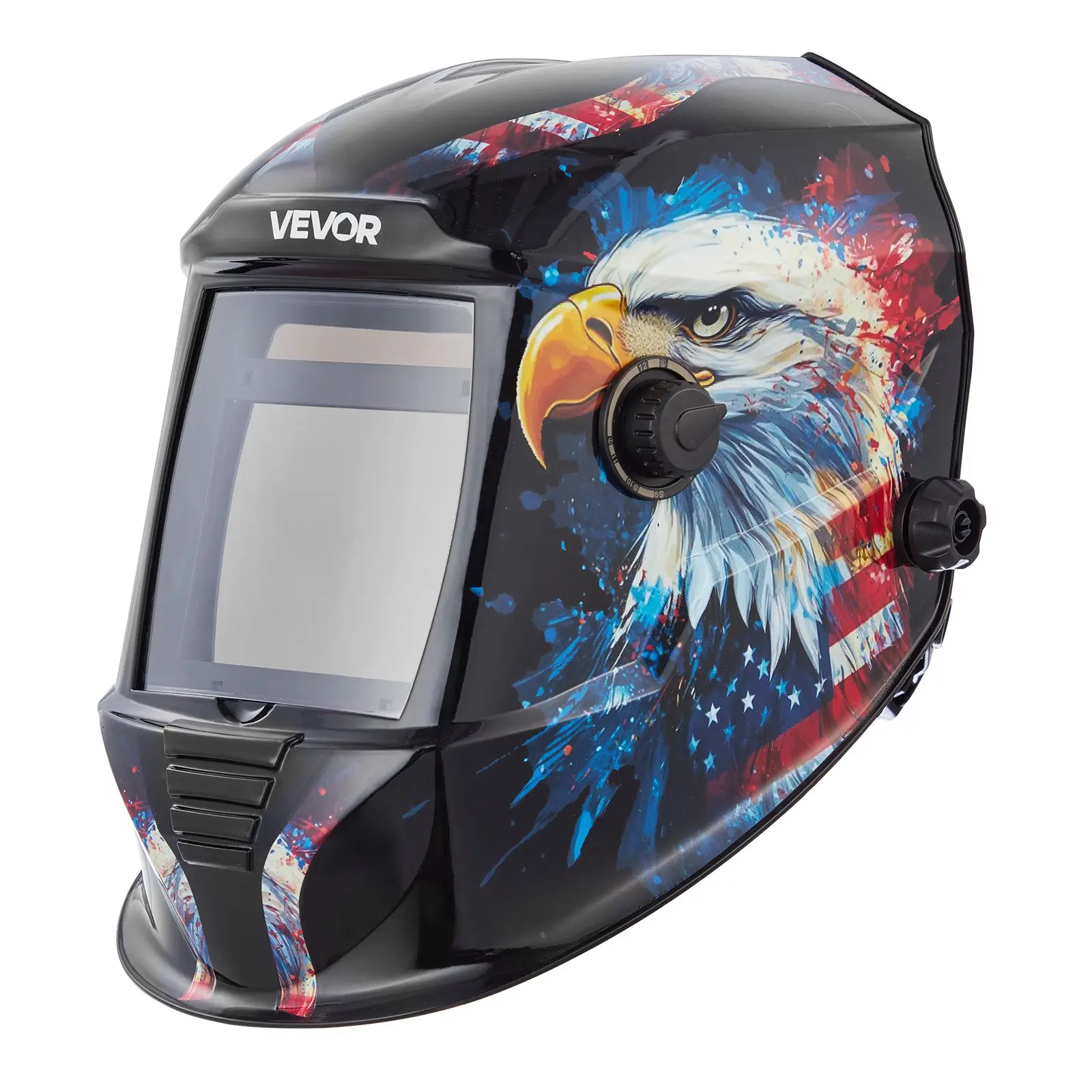 VEVOR METIS Series Auto Darkening Welding Helmet, 3.94"x3.15" True Color Polycarbonate Hood, Solar-Powered with 4 Arc Sensors, 4/5-9/9-13 Shade, Adjustable Strap, Impact Resistant, LCD, Batteries, Eye Protection for TIG MIG Weld/Grind/Cut, 14.2x9.4x8.3in