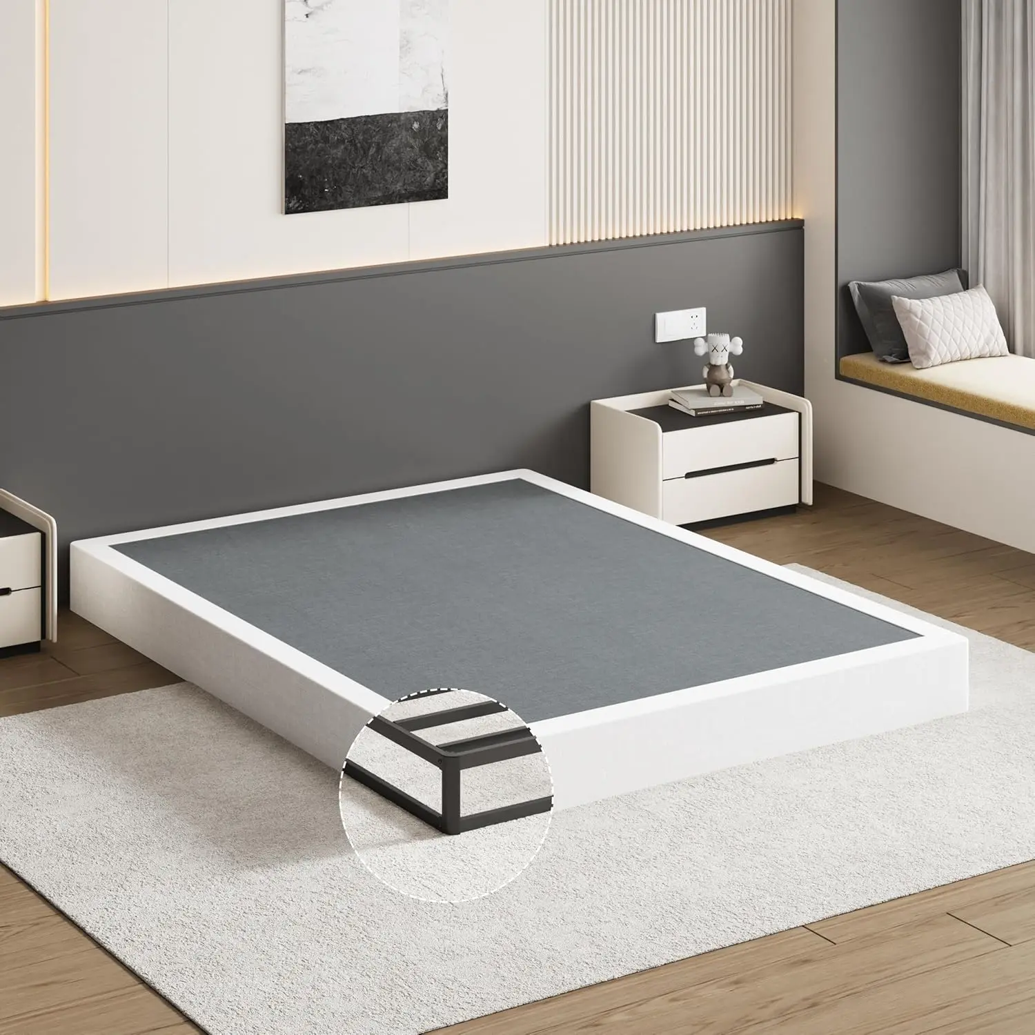 7 Inch Box Spring Full Size, 3000 LBS Heavy Duty Metal Mattress Foundation with Fabric Cover, Easy Assembly