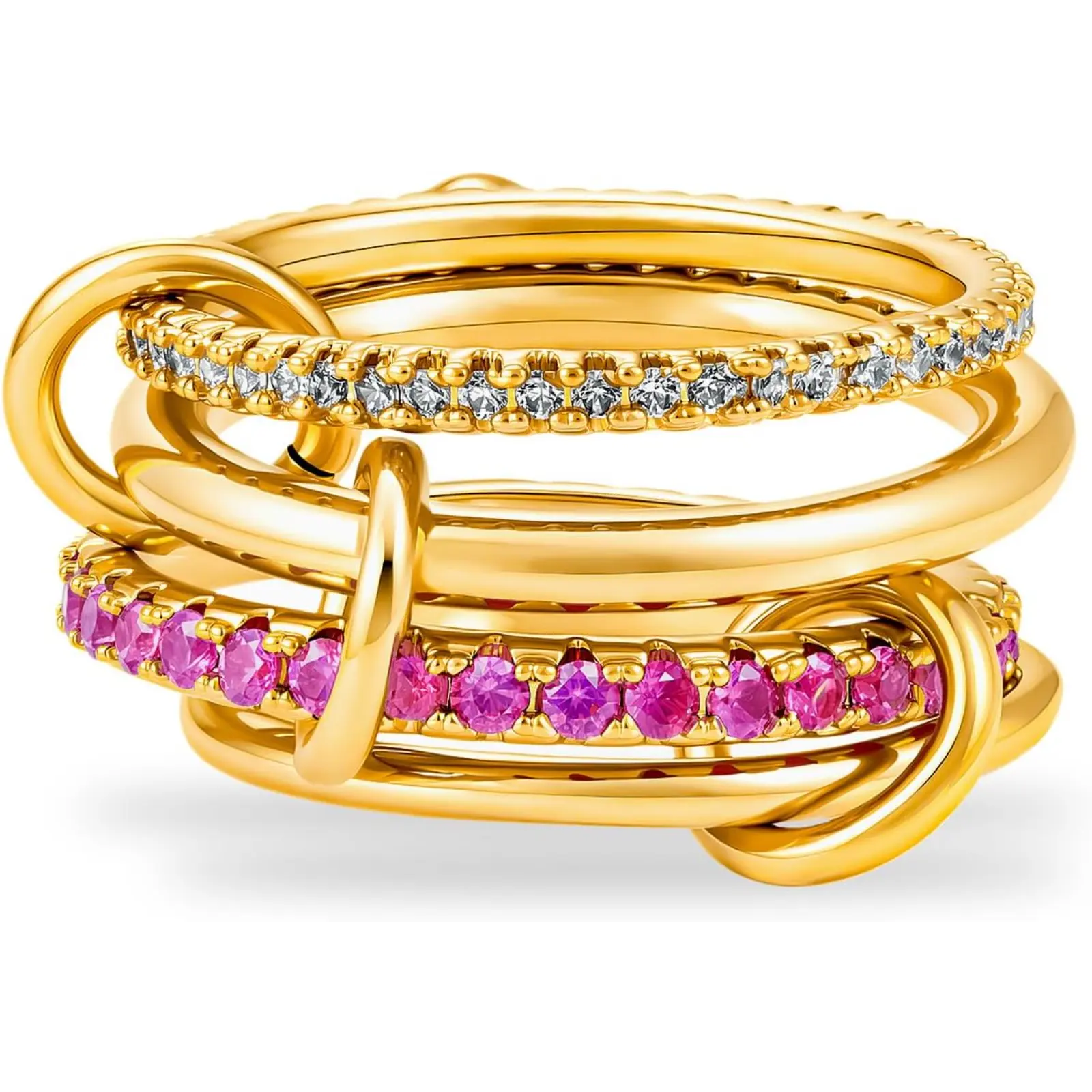 Cicy Bell Stackable Rings For Women 18k Gold Plated Two-Tone Multi-Tiered Cubic Zircon Rings Mixed Metals Stack Rings Set Non Tarnish