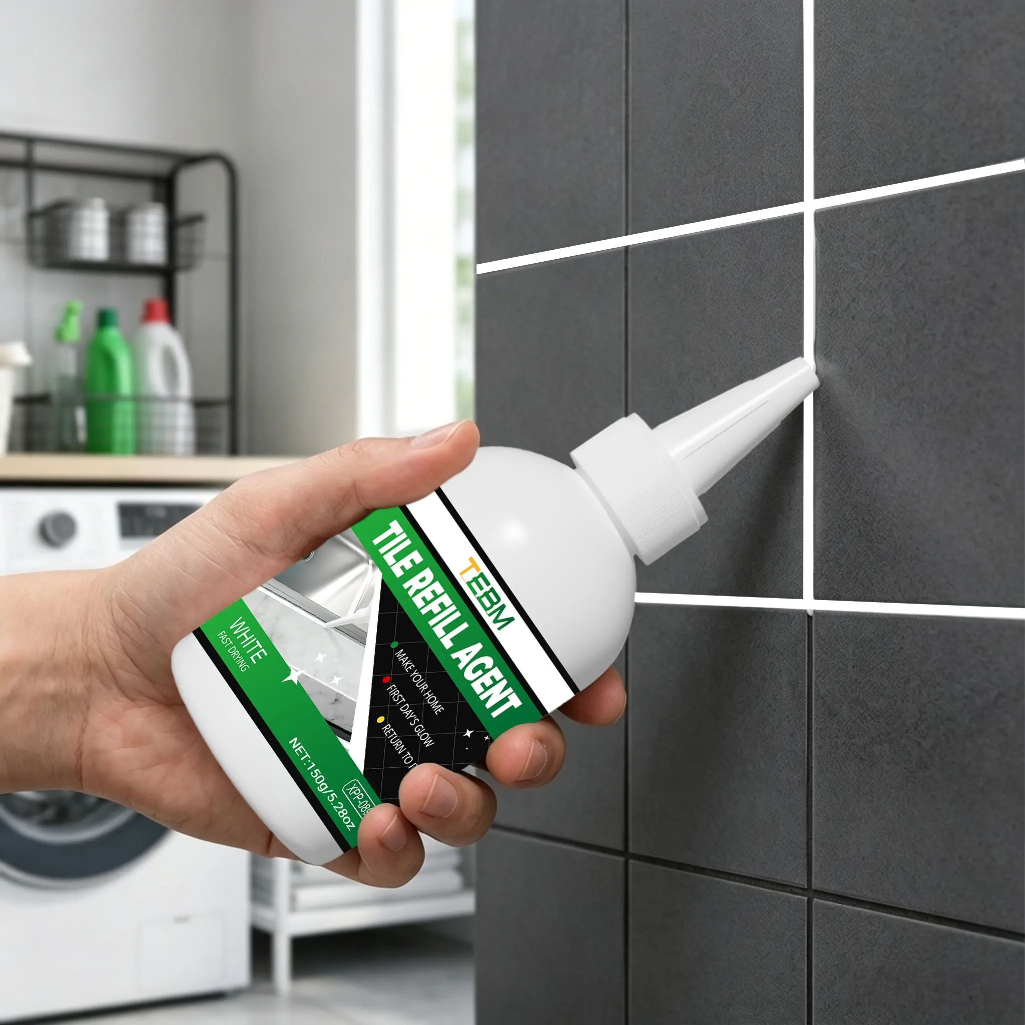 Quick-Dry Tile Grout Sealer, Fast Curing, Waterproof, Anti-Stain, Crack-Resistant, DIY Friendly, 150g Kit, Bathroom, Floor, Wall, Window Trim