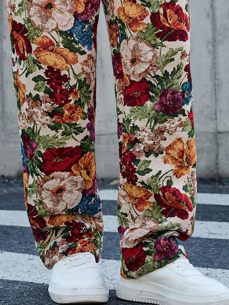 Men's Floral Print Straight Leg Pants, Regular Fit Casual Comfy Trousers for Outdoor Street Wear, Men's Bottoms for All Seasons, Casual Streetwear Pants